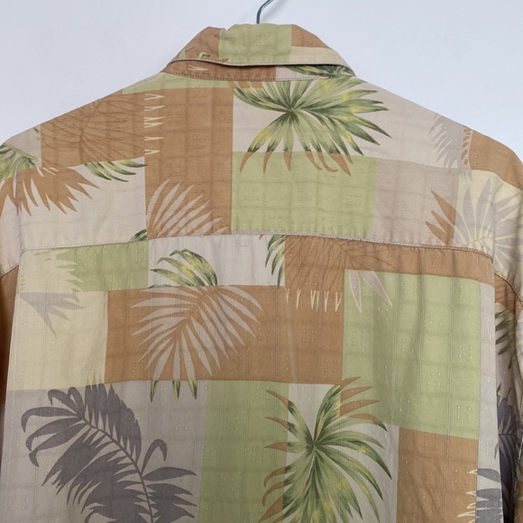 Vintage 90s Silk Hawaiian Shirt Men 2XL Cream Tan Palm Fronds USA Camp Festival - Picture 9 of 13